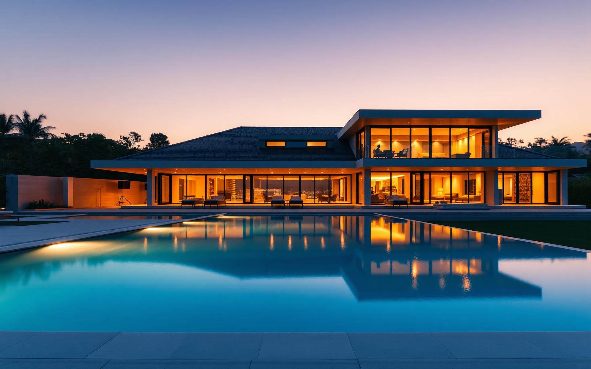Luxury villa at dusk